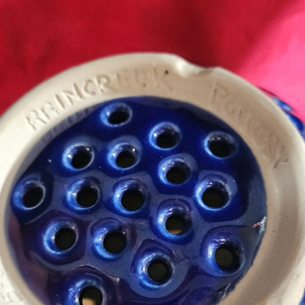 Handmade/Signed Ceramic Berry Bowl & Underplate w/Vibrant Blue Speckled Glaze